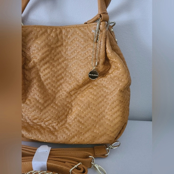 NWOT Big Buddha Mustard Yellow Vegan Leather Herringbone Pattern Shoulder Bag - Picture 3 of 10